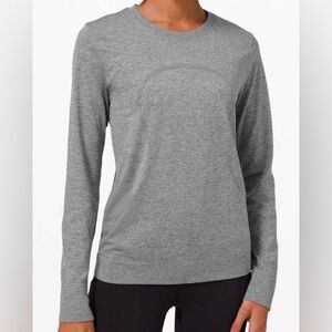 Lululemon Swiftly Relaxed Long Sleeve 2.0 Slate Gray Black White Large 10/12 EUC